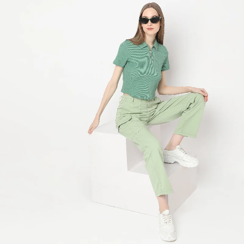 High-quality Fabrics Fitted Zipper Opening Crop T-Shirt