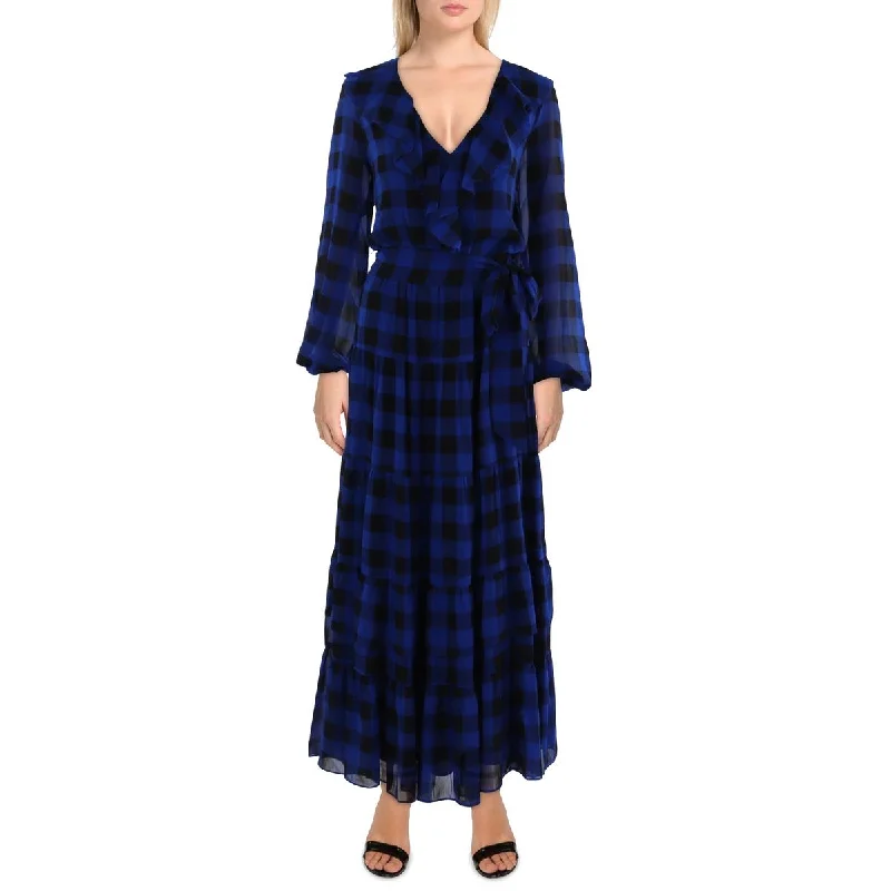 Romantic And Fresh Lauren Ralph Lauren Womens Georgette Buffalo Check Long Maxi Dress