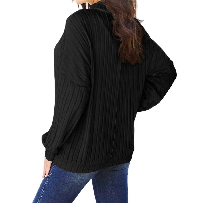 Designer Style Basic Bae - Sleek Ribbed Mock Neck Knit Top
