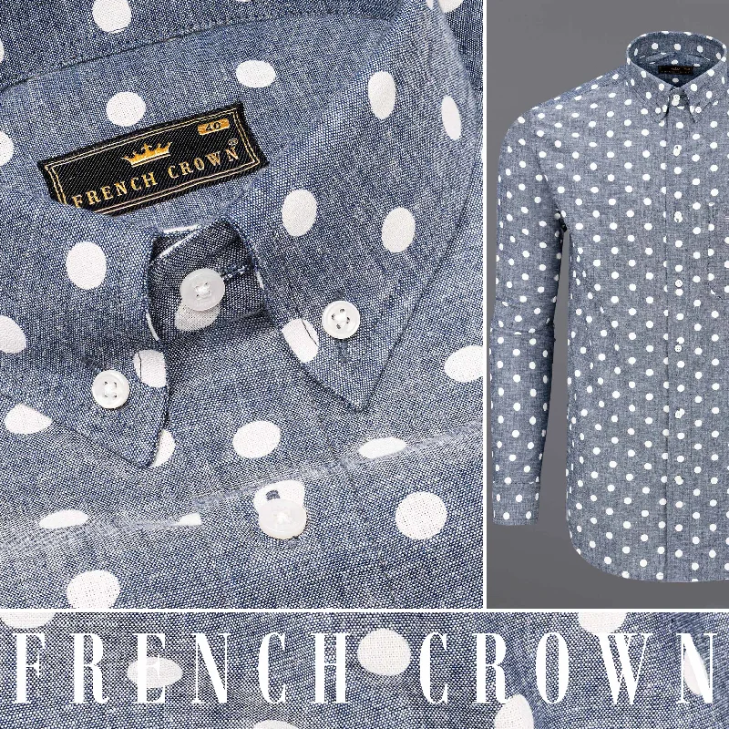 Design And Tailoring Storm Grey Polka Dotted denim Shirt