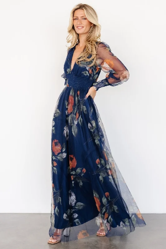 End Of The Year Layla Tulle Maxi Dress | Navy Blue Floral