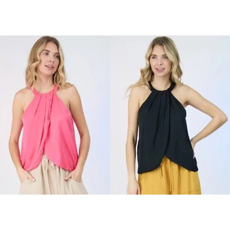 Street Charm Women's Solid Pleated Halter Tank