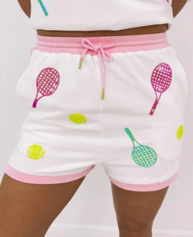 Sports And Leisure Tennis Sequin Embroidery Shorts In White