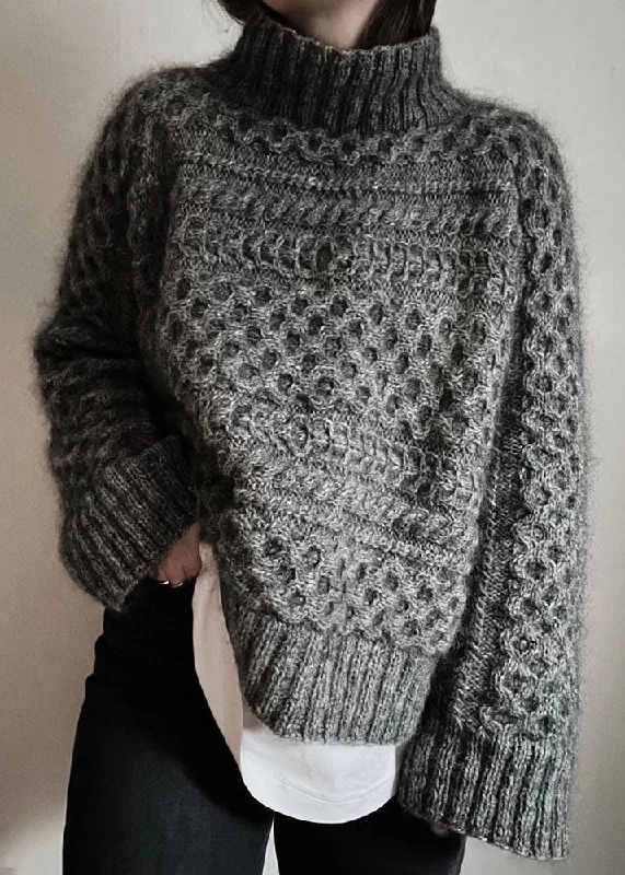 Double-sided Wear Vintage Dark Gray Turtleneck Patchwork Wool Knit Sweater Fall