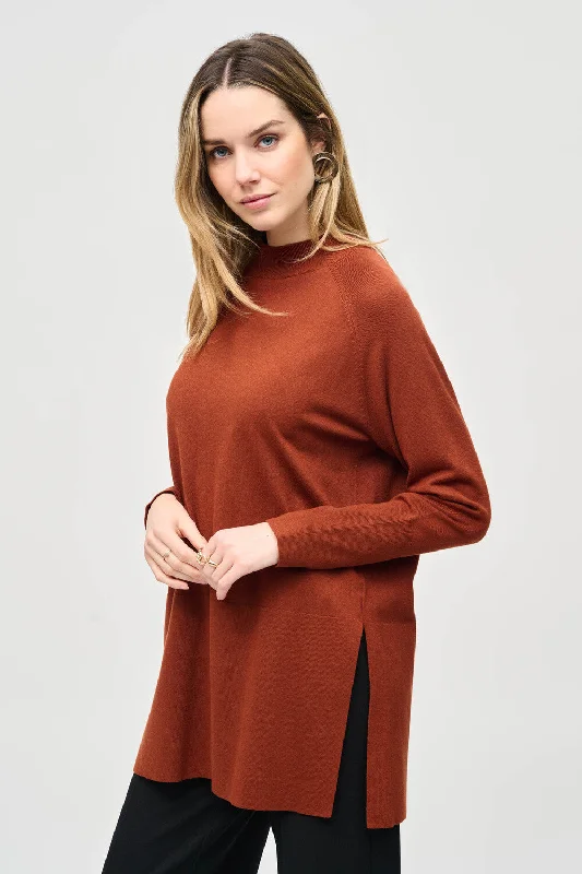 End Of The Year Joseph Ribkoff Sweater Knit Mock Neck Tunic Style 243956 Cinnamon