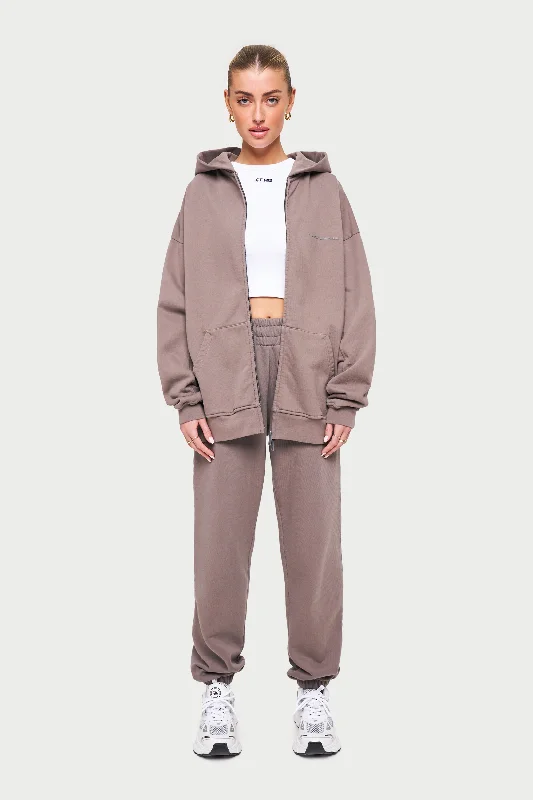 Customized Version EVERYDAY WASHED RELAXED ZIP THROUGH HOODIE - WASHED BROWN