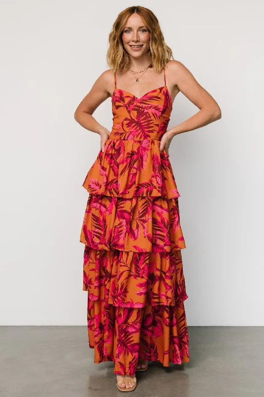 Double-sided Wear Joree Tiered Maxi Dress | Ginger + Fuschia Multi