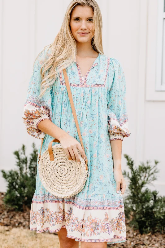 Diamond Series Let's Get Out Seafoam Blue Ditsy Floral Dress