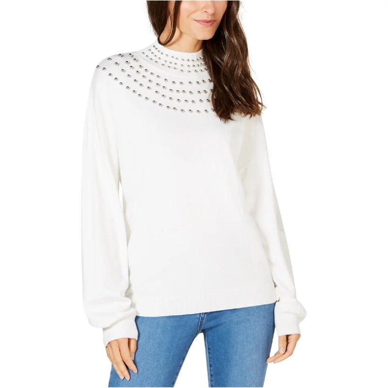 Design Perception I-N-C Womens Stud Collar Pullover Sweater, White, Large
