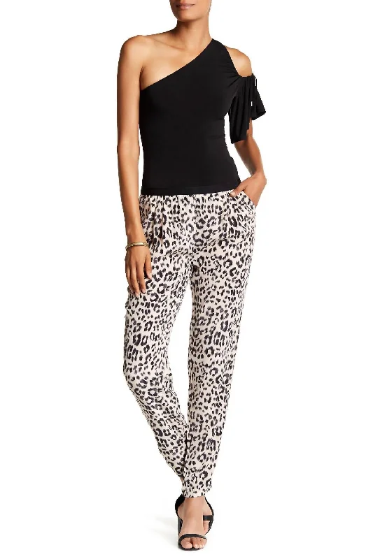 Youthful Salma Animal Print Silk Joggers In Cream/black