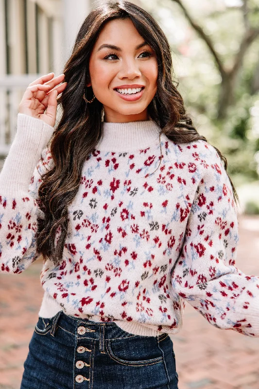 Bottom And Versatile All In Fun Natural White Floral Sweater