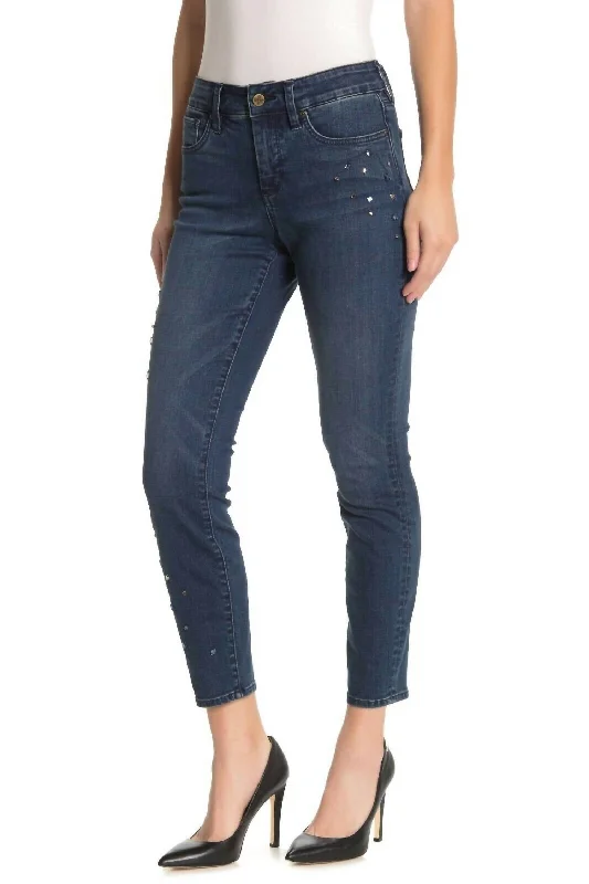 Casual And Versatile Jewel Rhinestone Embellished Skinny Jeans In Blue