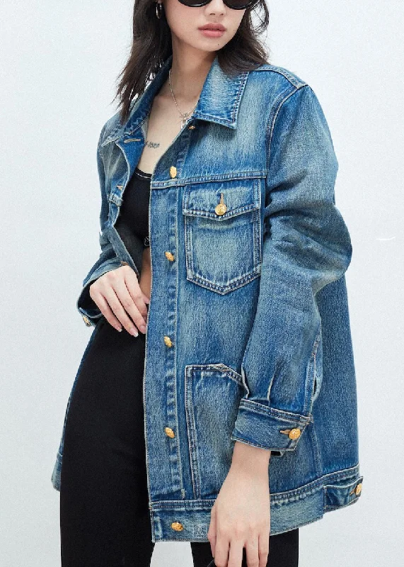 Moisture wicking New Blue Peter Pan Collar Button Patchwork Denim Coat Fall