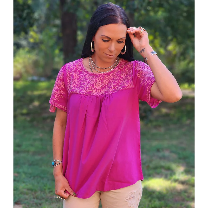Leisure Travel Andree Women's Magenta Embroidered Blouse