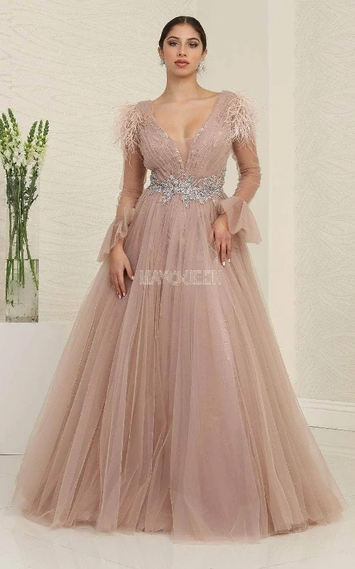 Cool Breeze At Night May Queen RQ8096 - Feathered Tulle Evening Dress