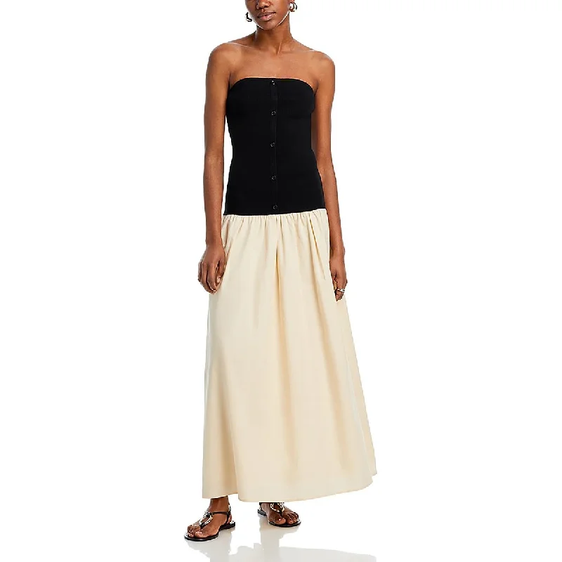 Bottom And Versatile Line & Dot Womens Tanner Combo Colorblock Mixed Media Maxi Dress
