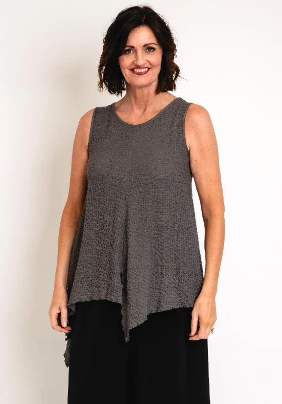 End Of The Year Ever Sassy Waffle Knit Asymmetric Top, Dark Grey