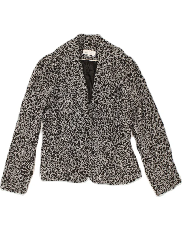 Sports Cool CALVIN KLEIN Womens Blazer Jacket US 10 Large Grey Animal Print Polyester