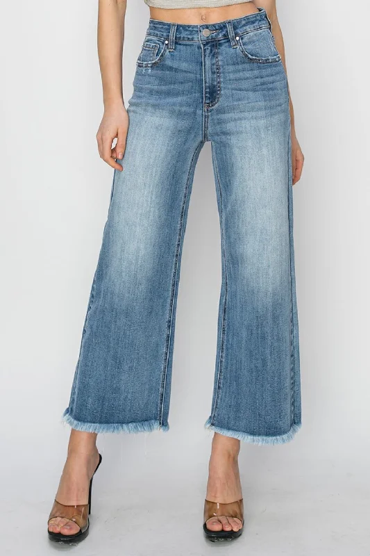 New Products RISEN Raw Hem Cropped Wide Leg Jeans
