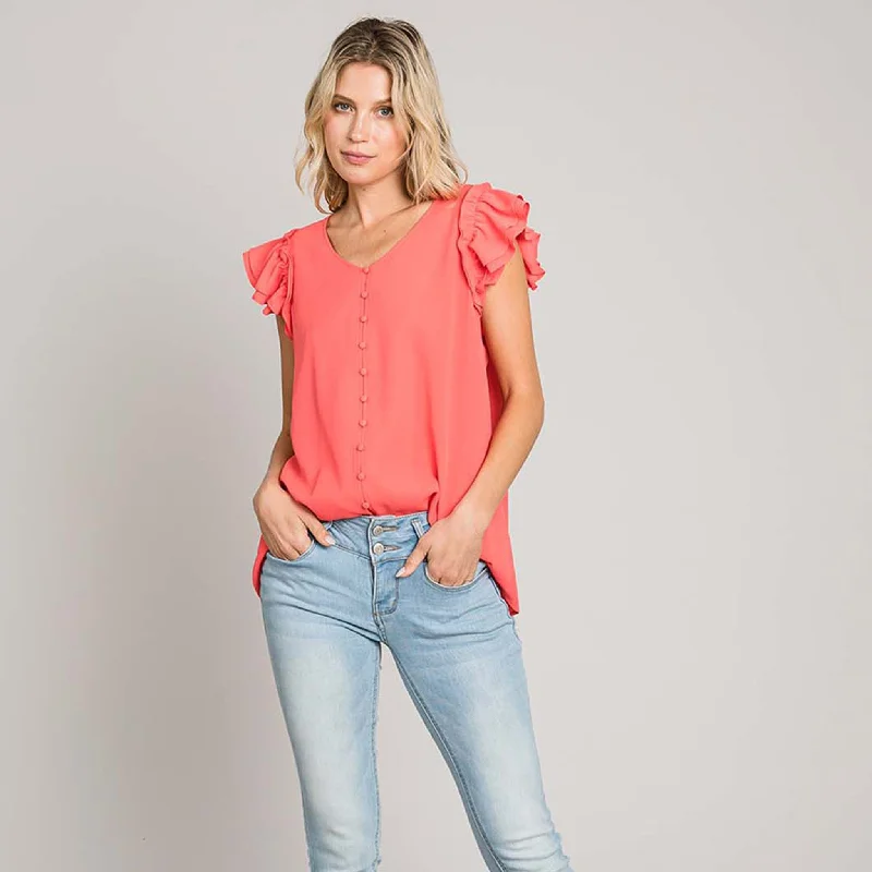 Elegant Style Women's Solid Bubble Ruffle Sleeve Top