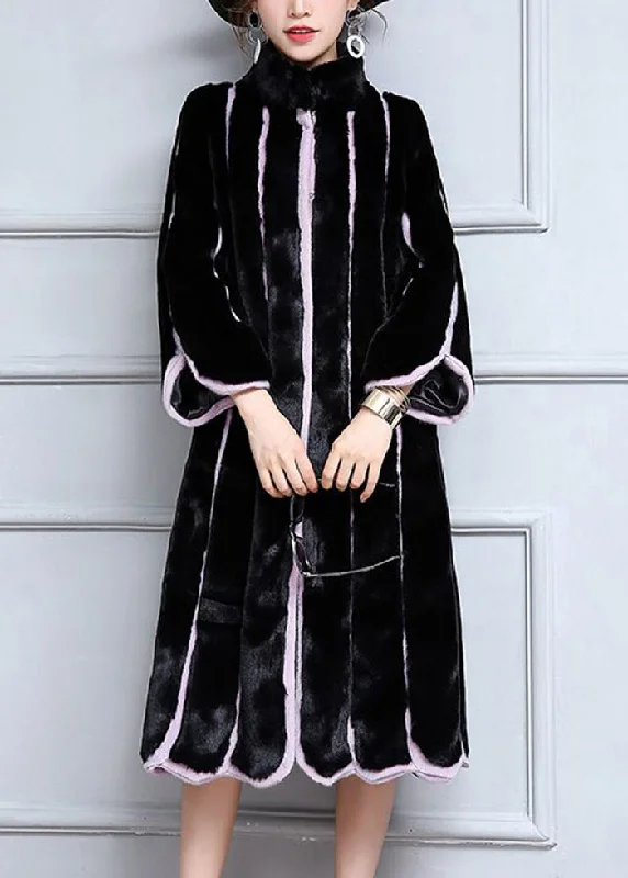 Fashionable And Versatile Fashion Black Oversized Patchwork Striped Faux Fur Coats Winter Fashionable And Versatile Fashion Black Oversized Patchwork Striped Faux Fur Coats Winter