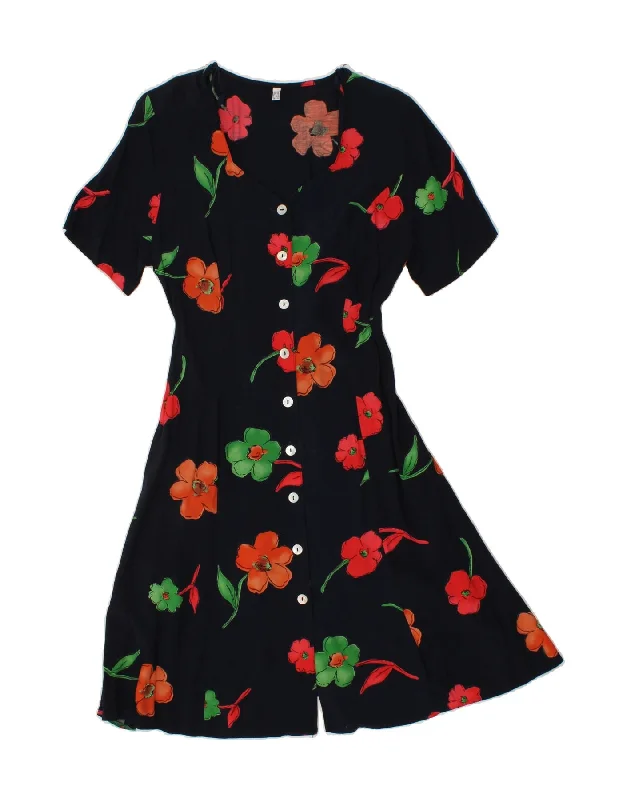 Stretch Design VINTAGE Womens Shirt Dress UK 16 Large  Black Floral