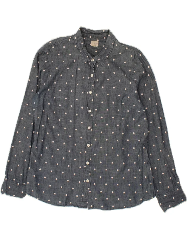 Bottom And Versatile J. CREW Womens Shirt UK 16 Large Navy Blue Polka Dot Cotton