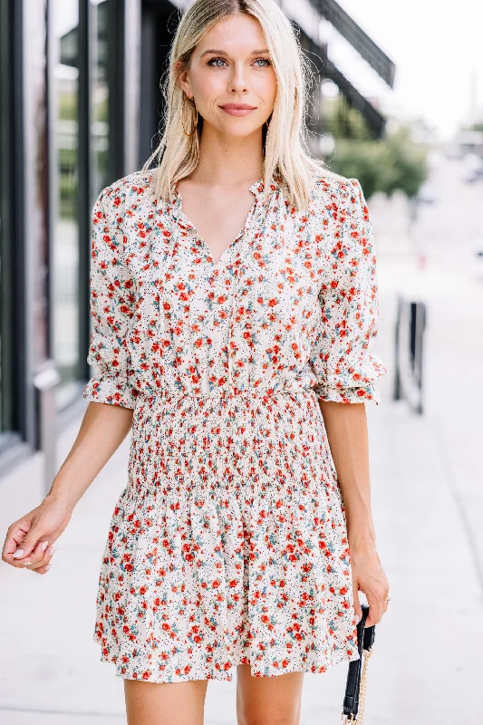 Floral Prints Forever Yours Sand White Ditsy Floral Dress