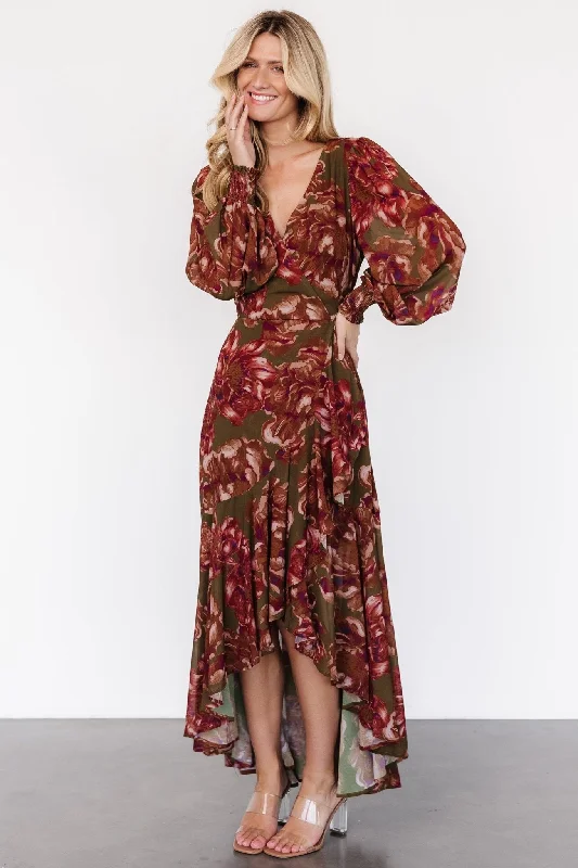 Casual And Versatile Maryana Ruffle Dress | Olive Floral