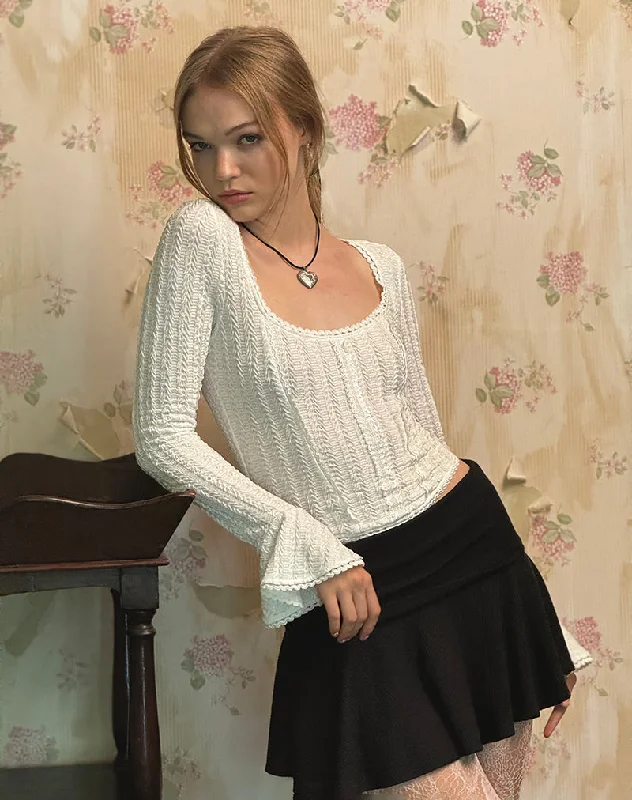 Fashion Elements Abella Textured Flute Sleeve Top in Ivory