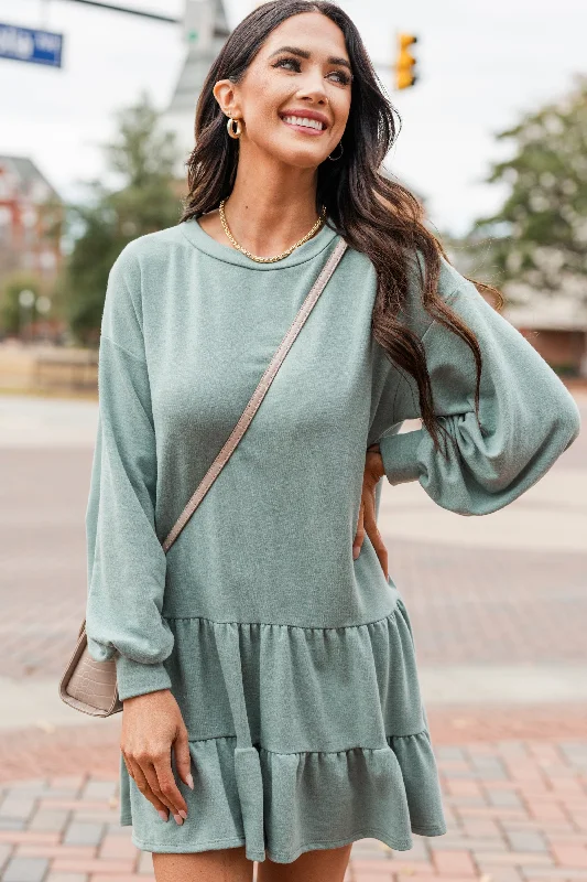 Unique Design Send You Love Sage Green Tiered Dress