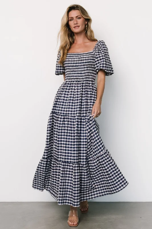 Fresh And Simple Lyndy Smocked Dress | Off White + Blue Gingham