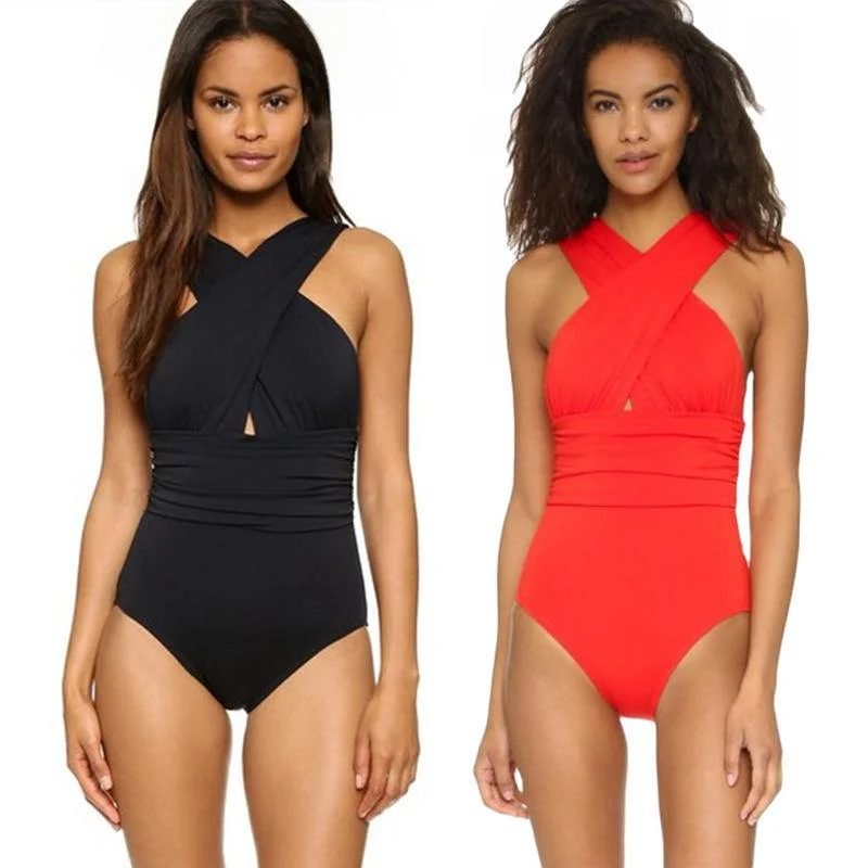 Casual And Casual Women V Neck Cross One Piece Swimsuits