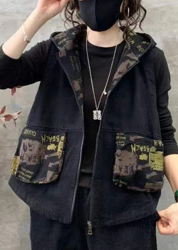 Exquisite Fabrics Loose Green Patchwork Hooded Waistcoat Fall