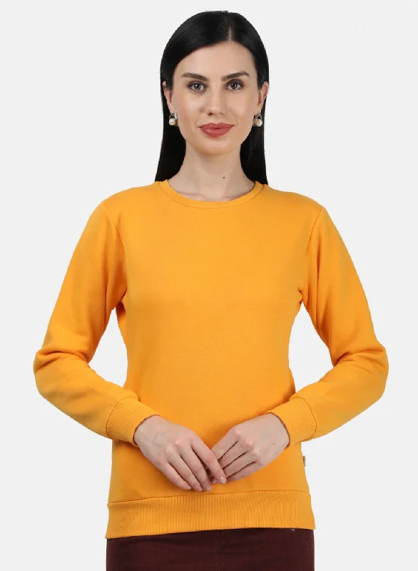 French Style Women Mustard Plain Sweatshirt