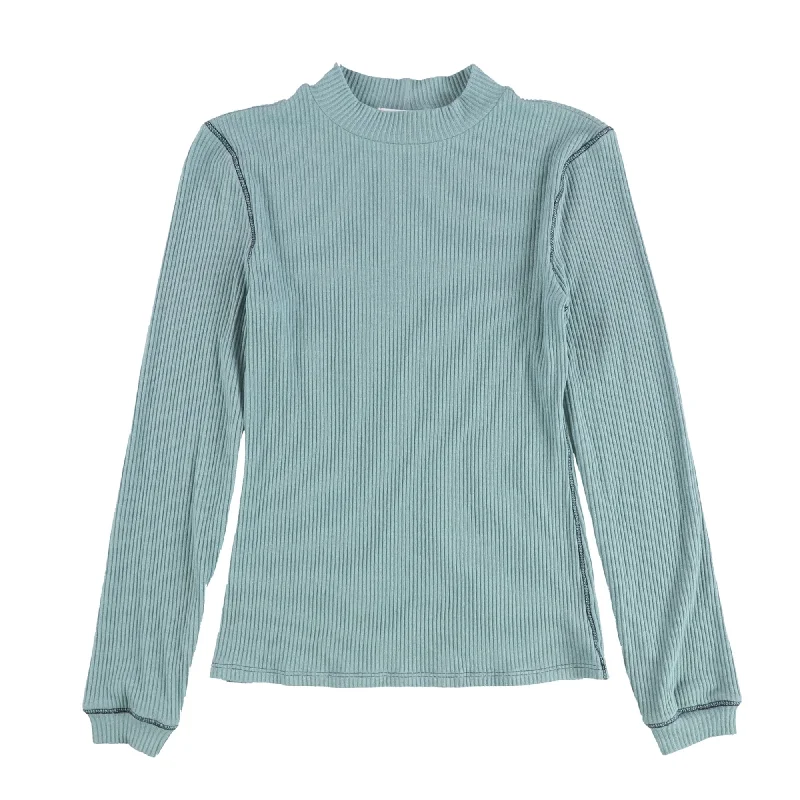 Elegant Style Project Social T Womens Ribbed Mock Neck Pullover Sweater, Blue, Small