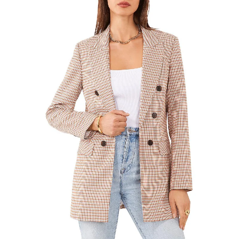 Romantic And Fresh 1.State Womens Woven Plaid Double-Breasted Blazer