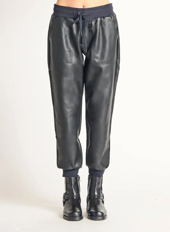 Moisture wicking Faux Leather Jogger In Black