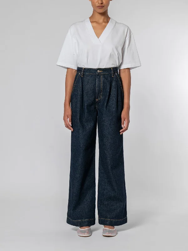 Unique Design Pleat Jean Pure Blue