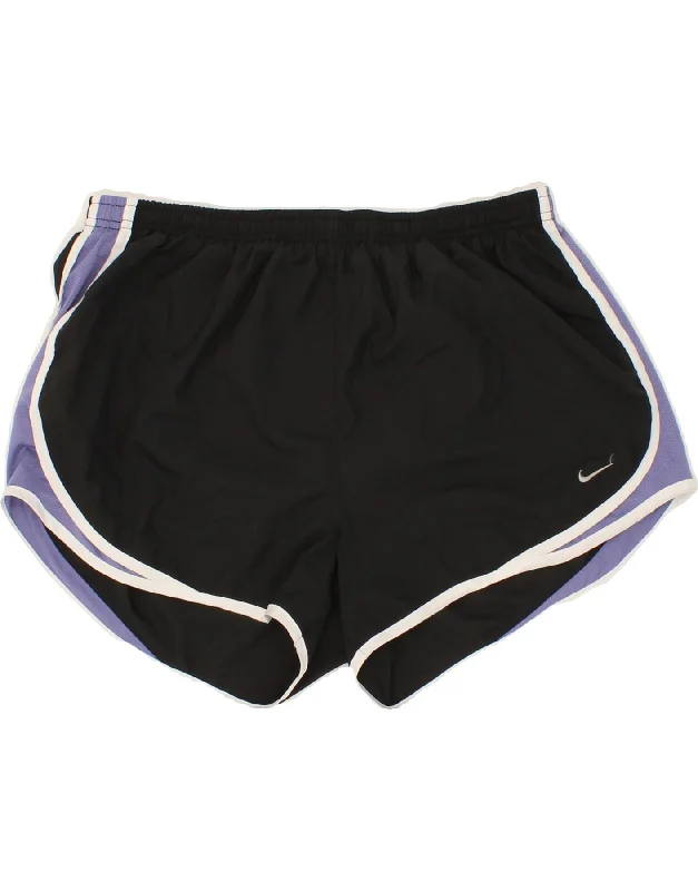 Single-shoulder Neck Design NIKE Womens Sport Shorts UK 14 Large Black Polyester