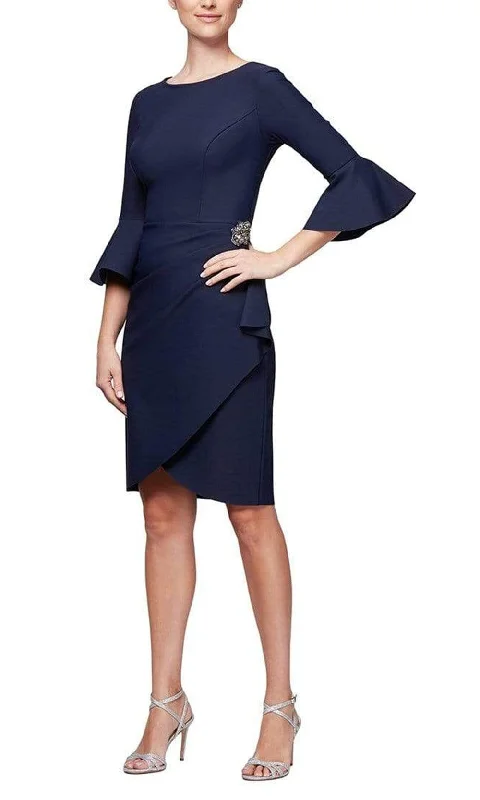 Fashionable And Versatile Alex Evenings - 134183 Bell Sleeve Bateau Sheath Dress