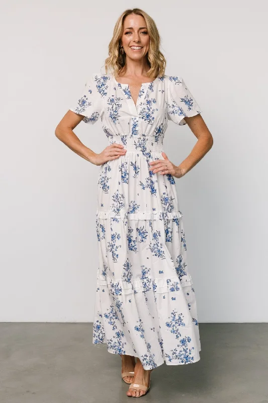 Elegant And Simple Kiana Poplin Maxi Dress | Off White + Blue