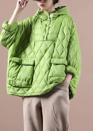 Embroidered Letters Loose Green Winter Puffer Jacket Hooded Down Coat