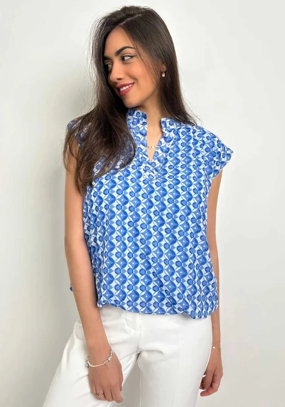Slightly Flared Design Kate & Pippa Bella Short Sleeve Banded Top, Blue