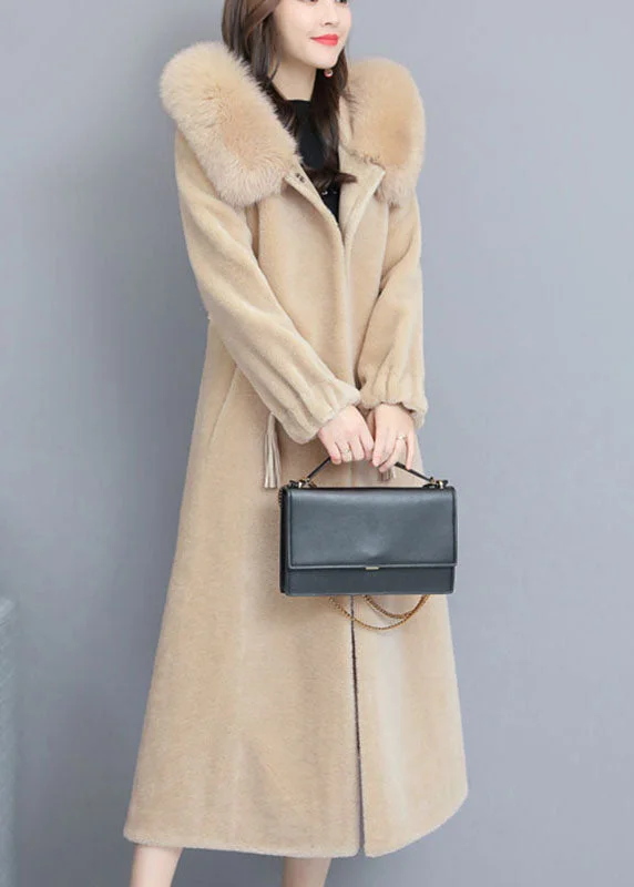 Knowledge And Elegance Vintage Beige fashion Nail bead Thick Winter Long sleeve parka
