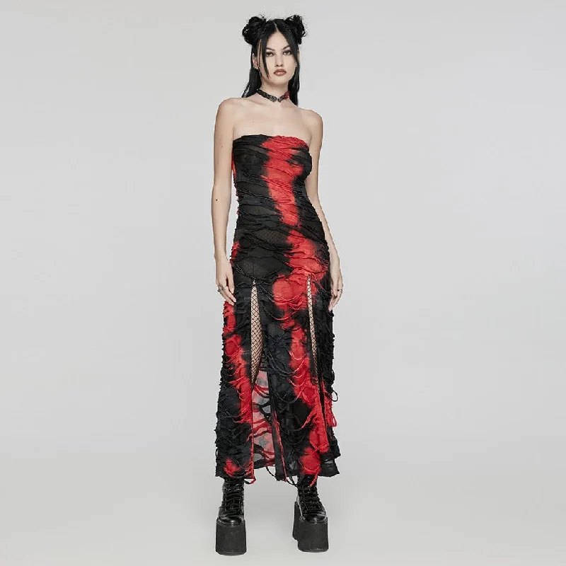 Casual Street Women's Gothic Contrast Color Ripped Split Party Dress