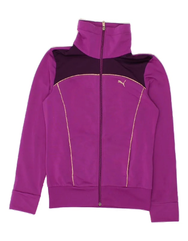 College Style PUMA Womens Tracksuit Top Jacket UK 8 Small  Purple Colourblock