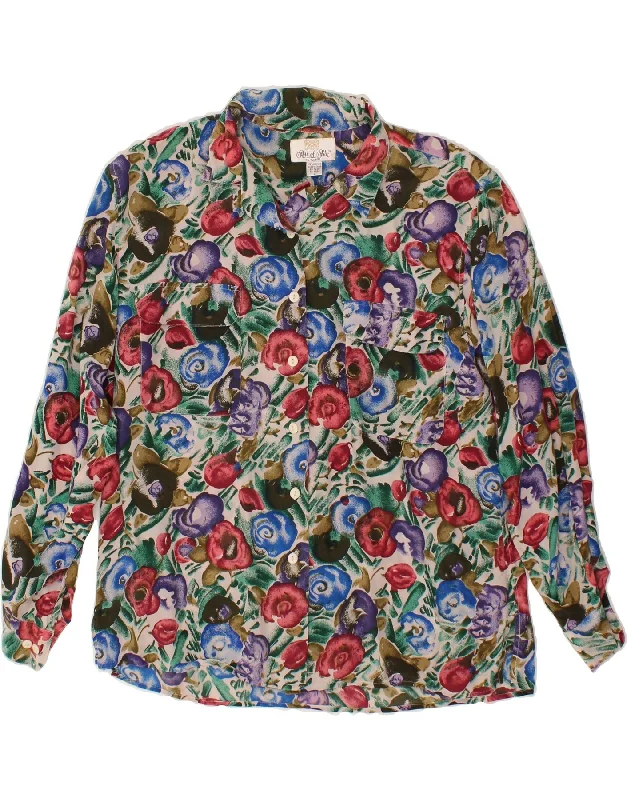 Thin Design VINTAGE Womens Shirt Blouse UK 16 Large Multicoloured Floral Silk