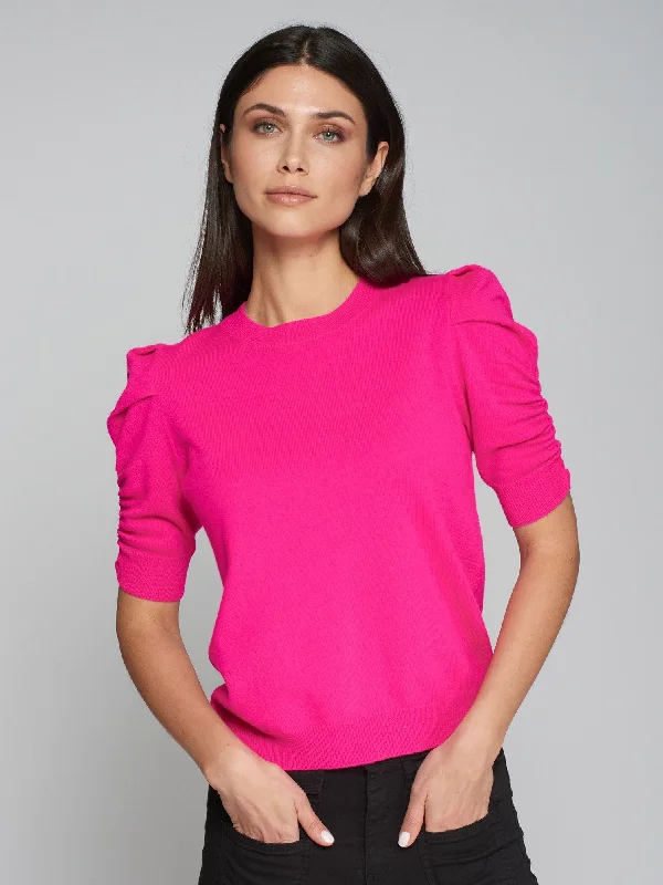 Celebrity Style Vilagallo Knitwear Puffed Sleeve Sweater Pink