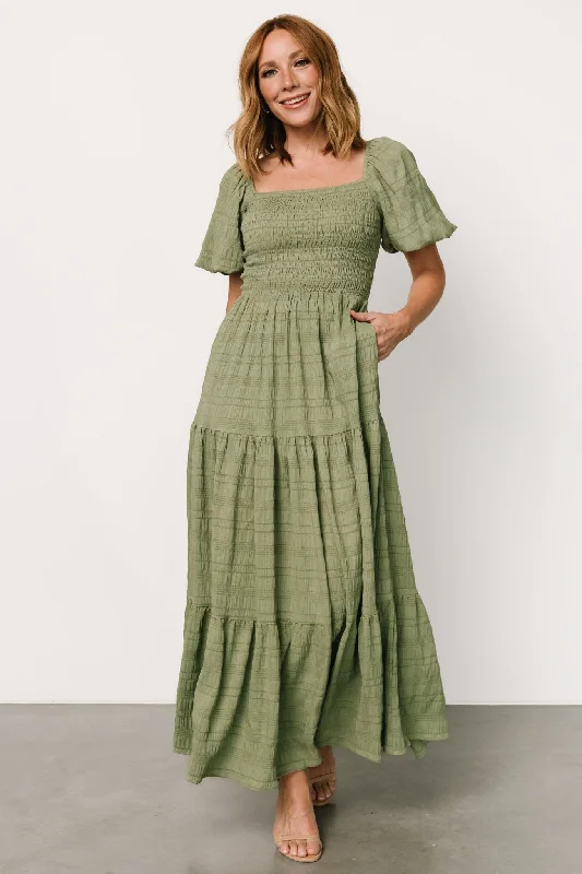 Loose Fit Amaya Smocked Dress | Green